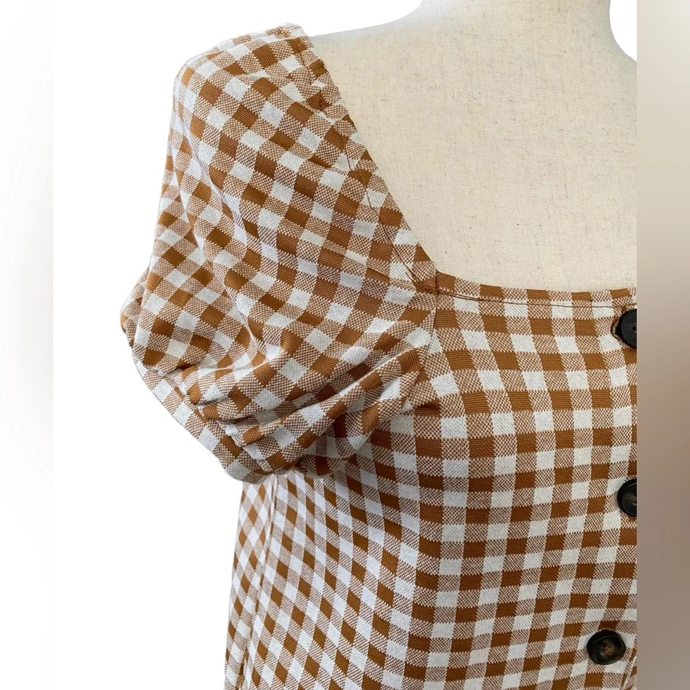 Madewell Gingham Jacquard Square-Neck Puff-Sleeve Top XXS